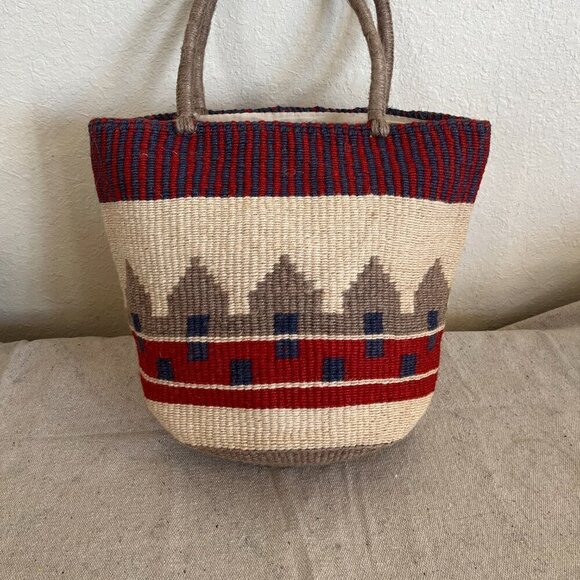 Natural Fiber Woven Lined Doubled Handle Flee Market/Shopping Basket/Tote - Picture 3 of 11
